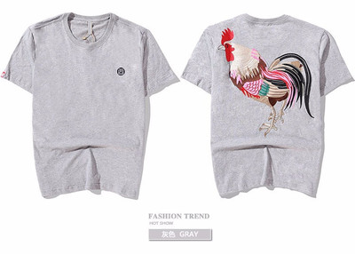 new pattern man T-shirt Chaopai Chinese style Zodiac men's wear Short sleeved pure cotton T-shirt Embroidery cock men's wear Short sleeved T-shirt