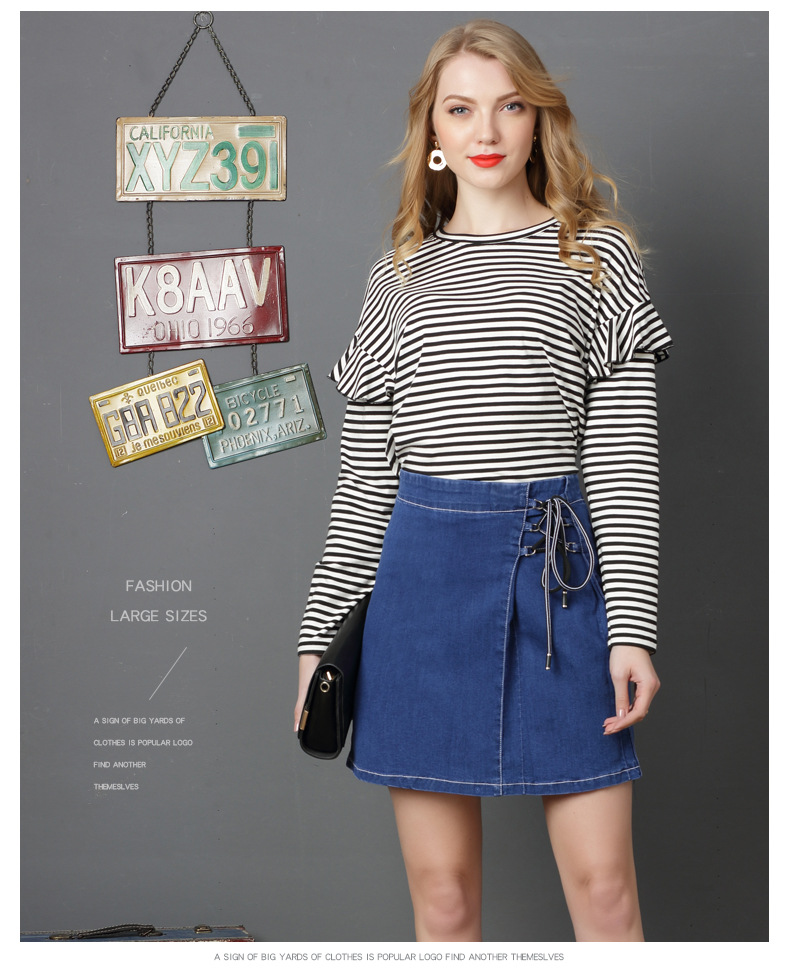 high-waist bow tie A-line denim skirt  NSDT12624