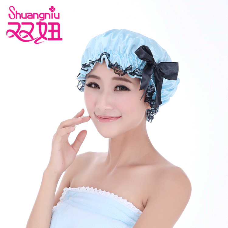 Manufactor Direct selling adult waterproof Shower cap bow double-deck Shower cap Satin take a shower Dust cap customized wholesale