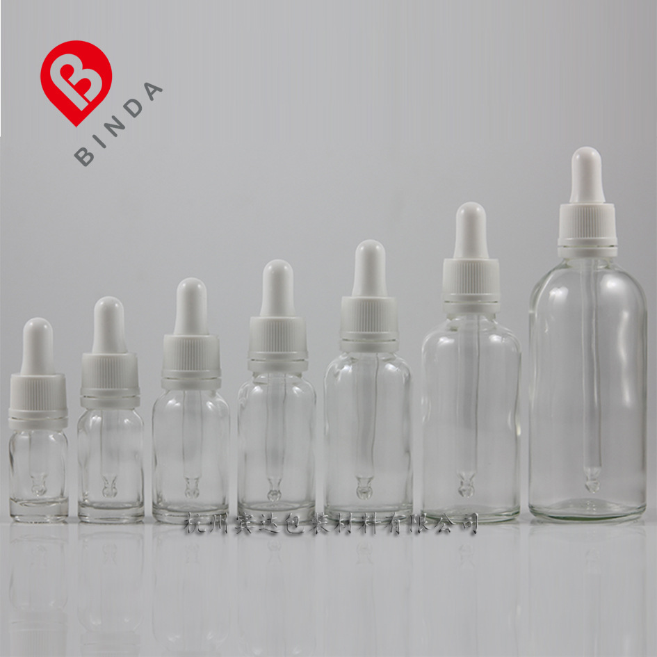 出口品质 5/10/15/20/30/50/100ml小头防盗圈 透明原料玻璃滴管瓶