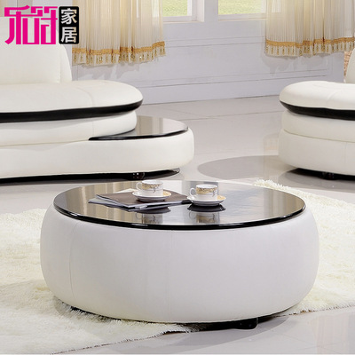 现代简约时尚客厅沙发配套茶几 大小户型黑白色烤漆板pu皮艺圆几|ms