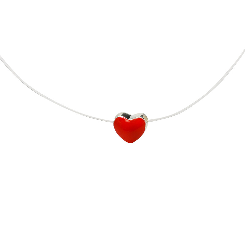 Sweet cute little red heart love necklace female drip oil red peach heart short necklace