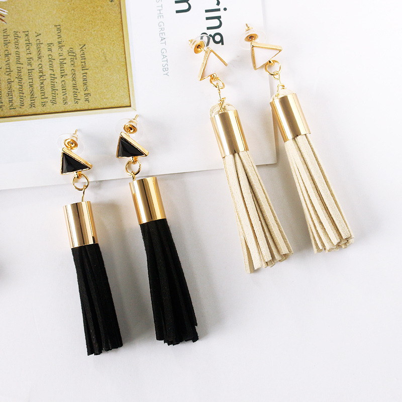 Metal Geometric Triangle Dripping Vintage Leather Tassel Earrings display picture 8