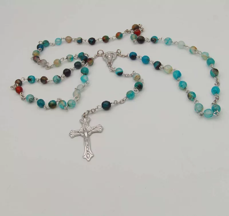 Accessory handmade, agate long round beads, necklace, 6mm