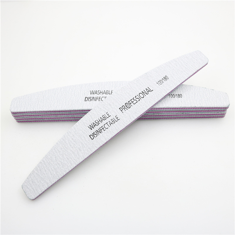 Lima de uñas al por mayor, media luna, lavable, profesional, grano 100/180, en stock.