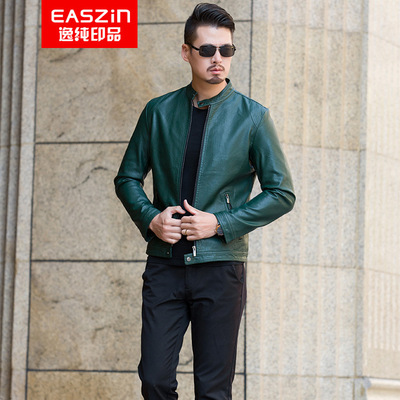 EASZin逸纯印品 男装仿真皮皮衣 PU水洗皮夹克 立领休闲茄克外套|ru