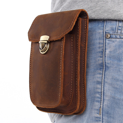 Malibu Europe and America Retro genuine leather Waist pack Little Bag Top layer leather multi-function Belt Mobile phone bag Storage bag