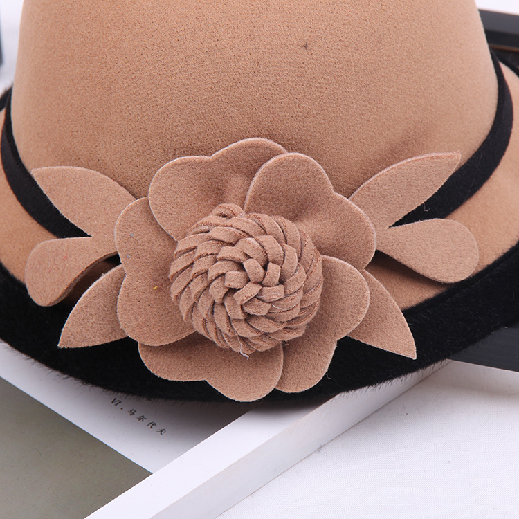 Fashion Style Flat Eaves Rim Women's Fashion Flower Flat Eaves Fedora Hat
