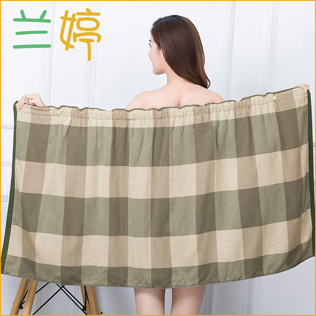 (2개) 일본식 격자 무늬 목욕 스커트 코튼 거즈 뷰티 살롱 사우나 룸 가정용 목욕 수건 드레싱 스타일 튜브 형 목욕 가운 통기성 목욕 스커트