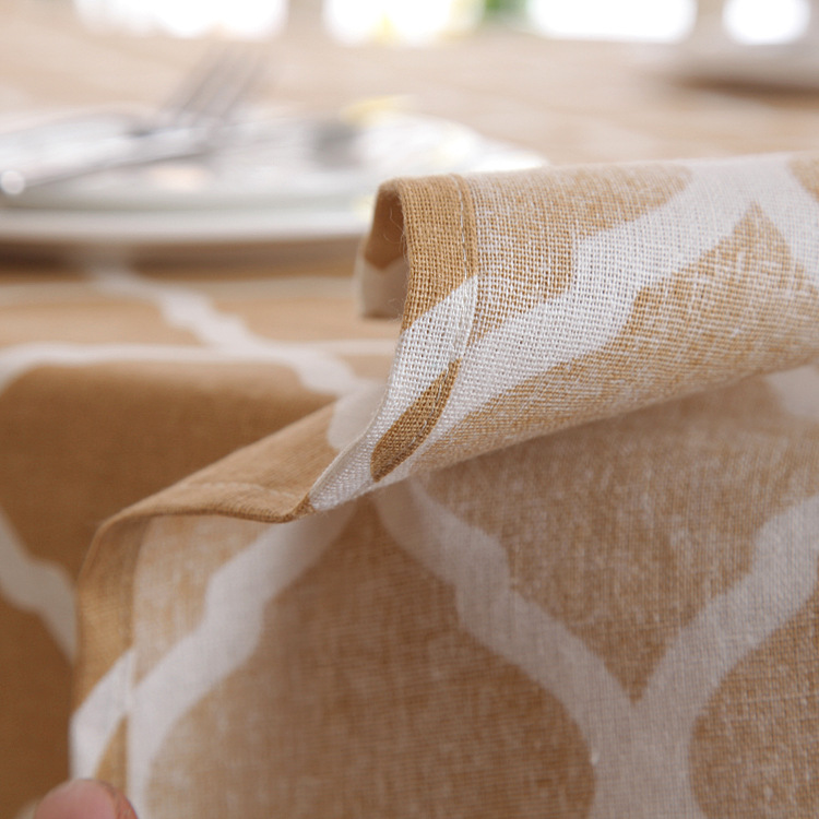 Polyester-cotton Modern Simple Geometric Diamond Pattern With Lace Edges, Yellow Coffee Table Dining Tablecloth,_voghion.com
