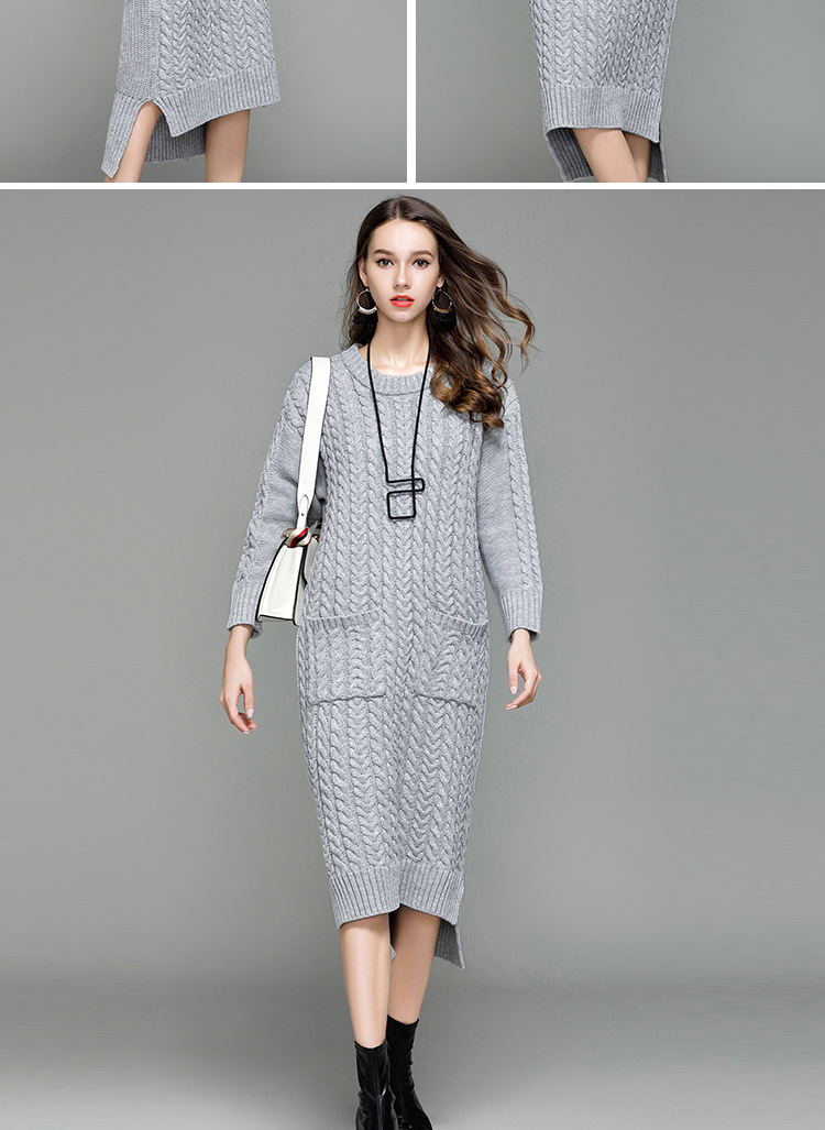 twisted flower lengthened pullover knitted dress NSYH22099