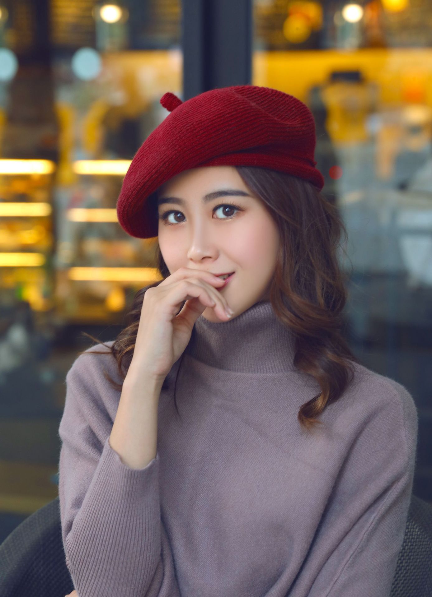 真享帽子女秋冬韩版羊毛贝雷帽 女逛街百搭针织画家帽文艺蓓蕾帽