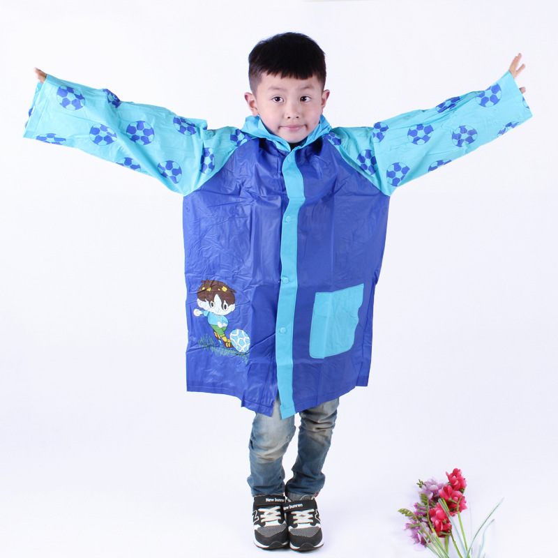 Boy raincoat blue football cartoon pattern raincoat student outdoor activities poncho high quality children rain clothes