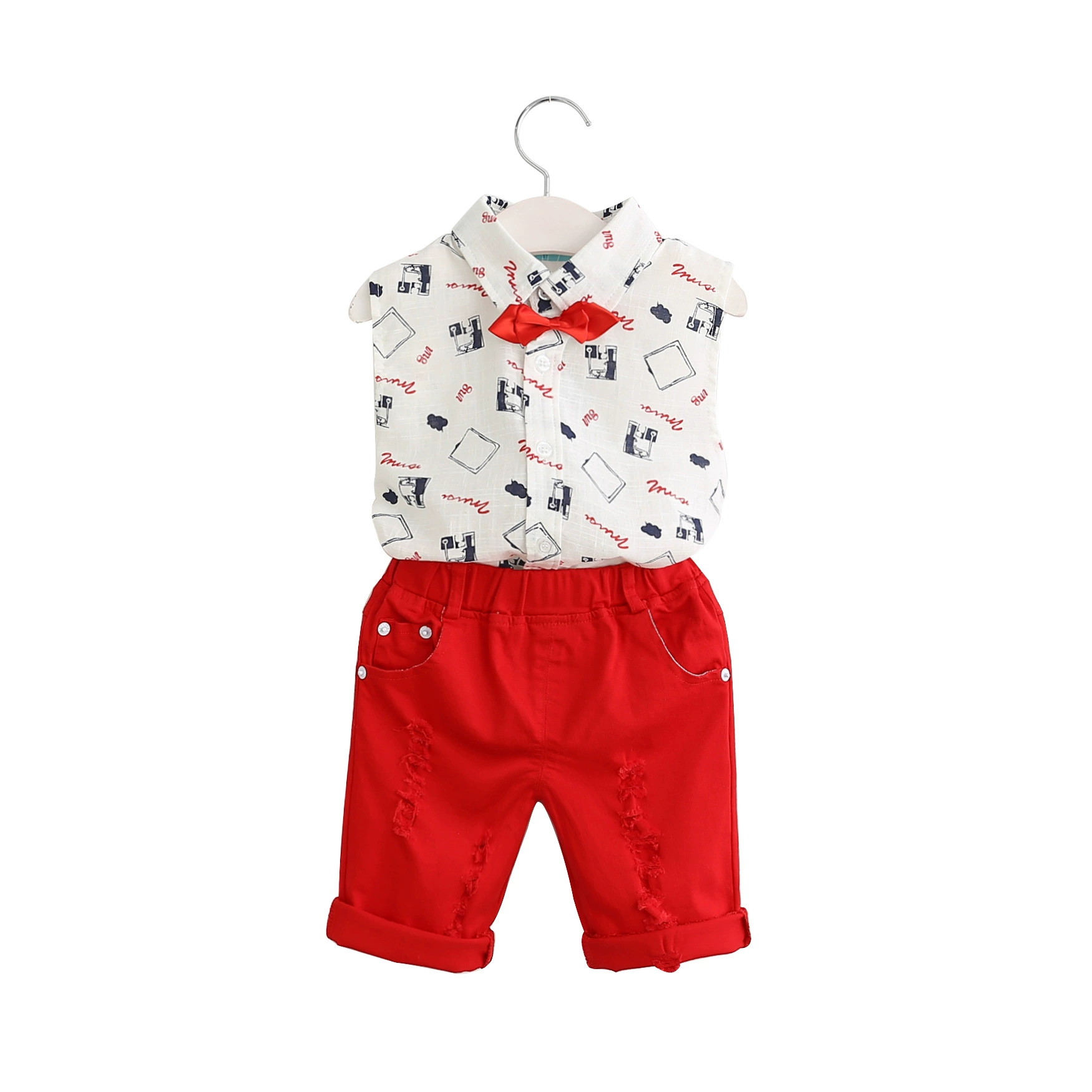 Fashionable vest, set, bow tie, belt, Korean style, cotton and linen