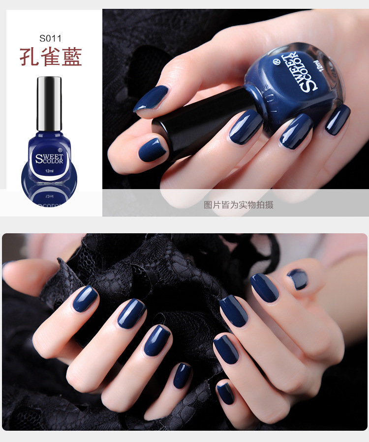 Số lượng đầy đủ của gói Màu sắc ngọt ngào Sơn móng tay bền lâu Không độc hại Hoa kết hôn S011 con công màu xanh - Sơn móng tay / Móng tay và móng chân nail màu hồng