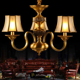 阿灯美式全铜吊灯餐厅书房卧室灯创意客厅书房带麦穗灯罩铜灯9156
