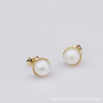 日系轻奢珠宝耳饰 复古纯9K金天然海水珍珠镂空耳钉 可定制14K金|ru
