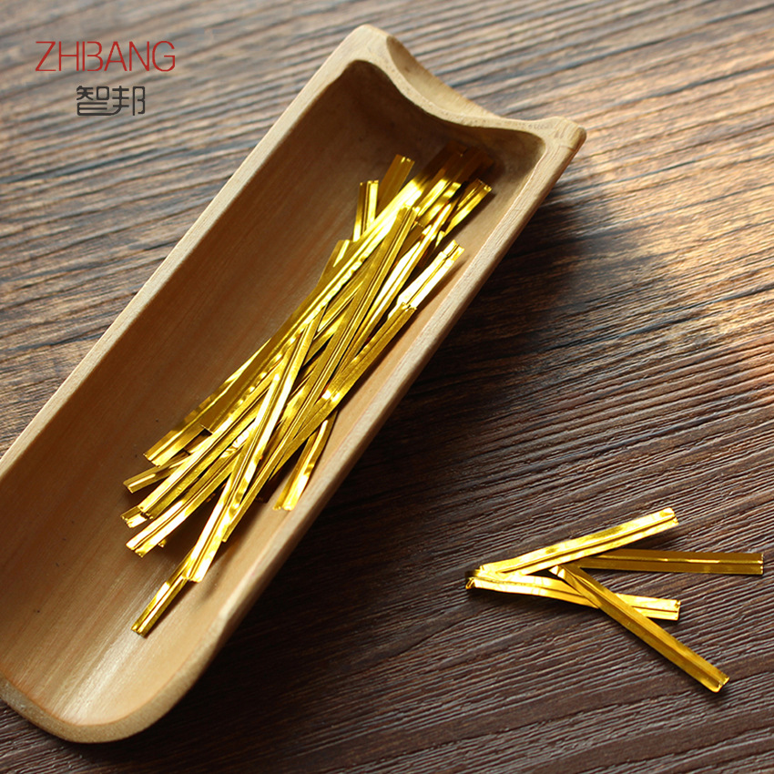 茶叶透明袋礼品喜糖蛋糕封口条 食品烘培金属扎带 细铁丝金色扎丝