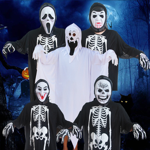 Halloween Adult Children's Costume Party Performance Costume Scary White Ghost Costume Skeleton Skeleton Ghost Costume 
