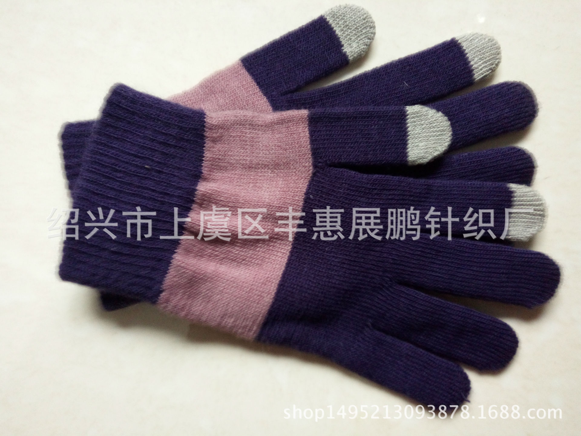 直销腈纶魔术触屏手套，三指夹条触屏手套，内拉毛保暖针织手套
