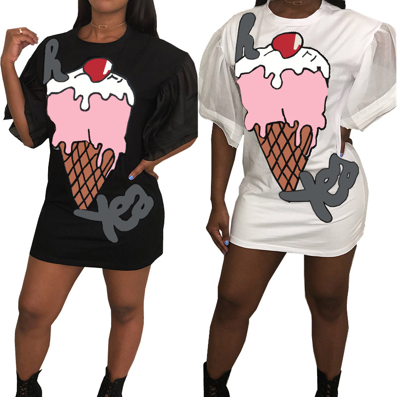 Ice Cream Printing round neck short sleeve loose t-shirt Dress NSJZC127197