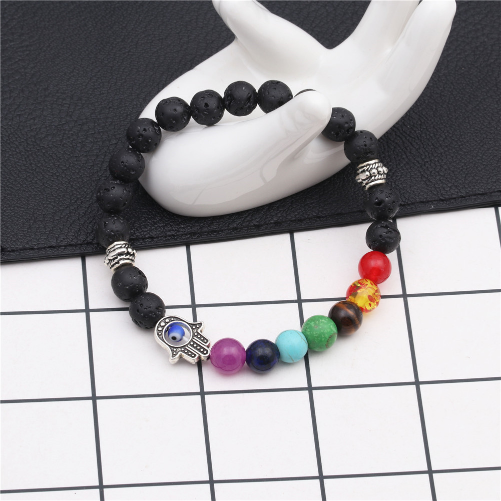 8mm volcanic stone palm eye bracelet beaded colorful chakra energy colorful agate braceletpicture10