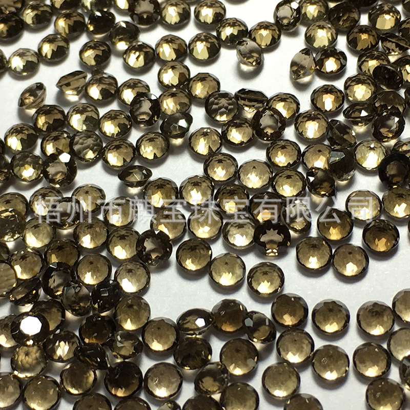 天然烟水晶 天然茶晶4MM圆形首饰刻面配石 机器切割戒面