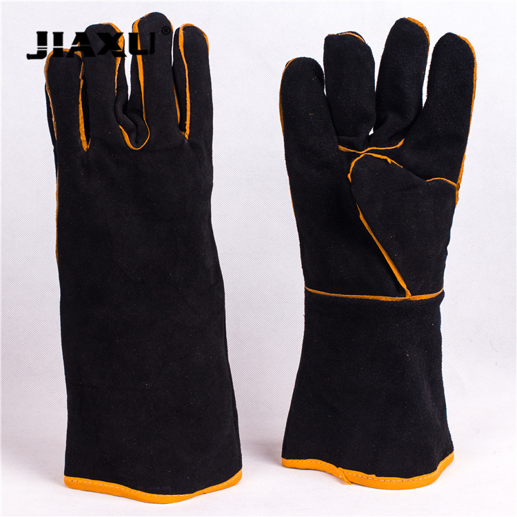 现货加厚劳保手套二层牛皮手套隔热放火星喷电焊手套防护手套防烫