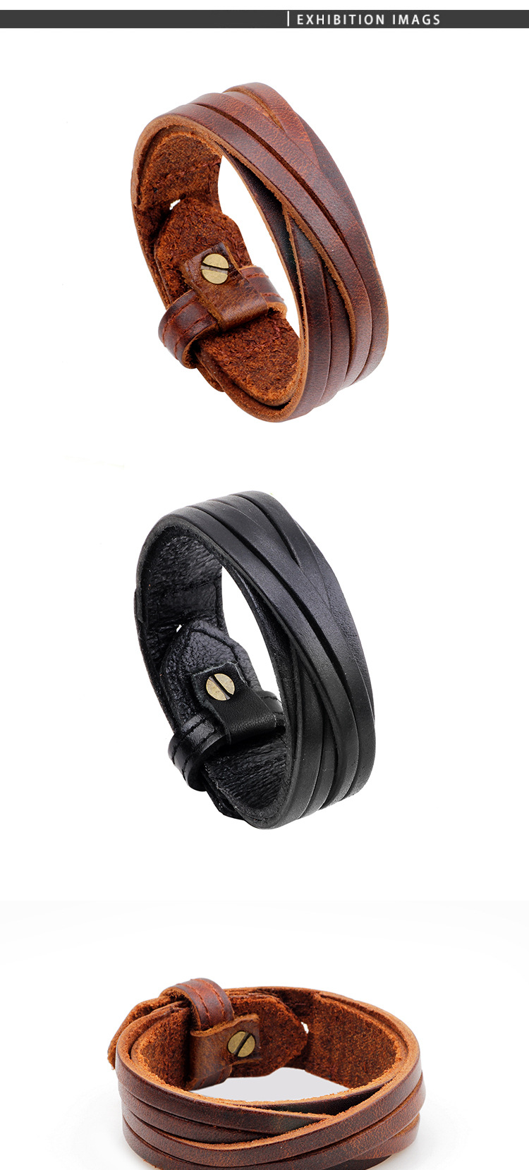 Daily Occasion Pu Leather Material Retro Solid Color Pu Leather Wholesale Bangles
