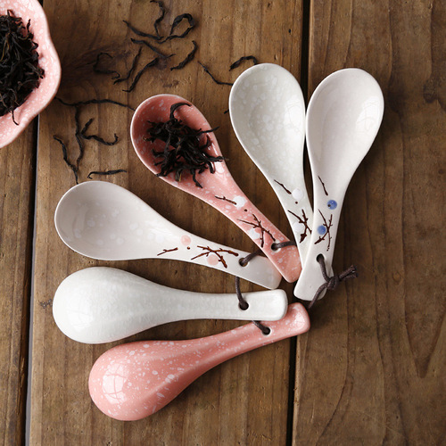 Snowflake powder small spoon Japanese style soup spoon underglaze color ceramic home restaurant spoon supply Amazon