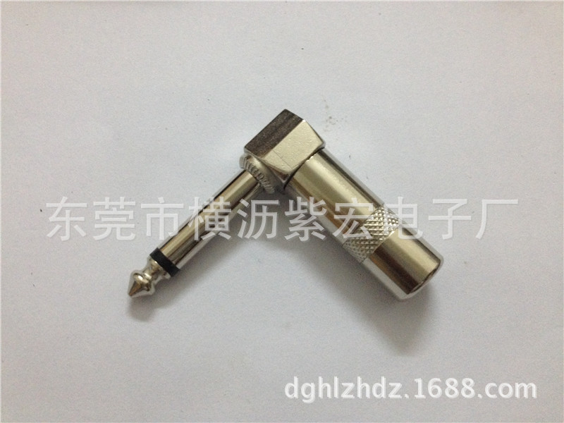 供应 6.35MM单声接线插头 90°麦克风话筒插头 大二芯弯插