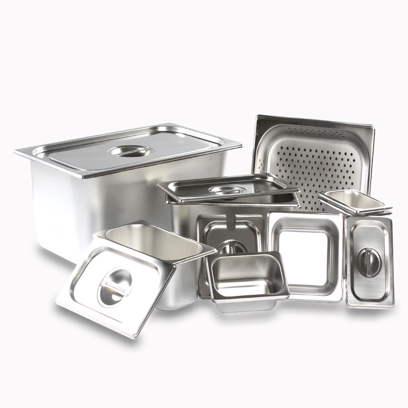 1/6 stainless steel thickened portion basin 1/9 fraction box square plate hotel special thickened portion plate wholesale