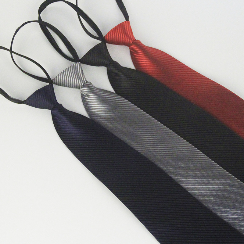纯色涤纶丝男士拉链多色斜纹懒人易拉得8CM领带 厂家长期现货批发|ru