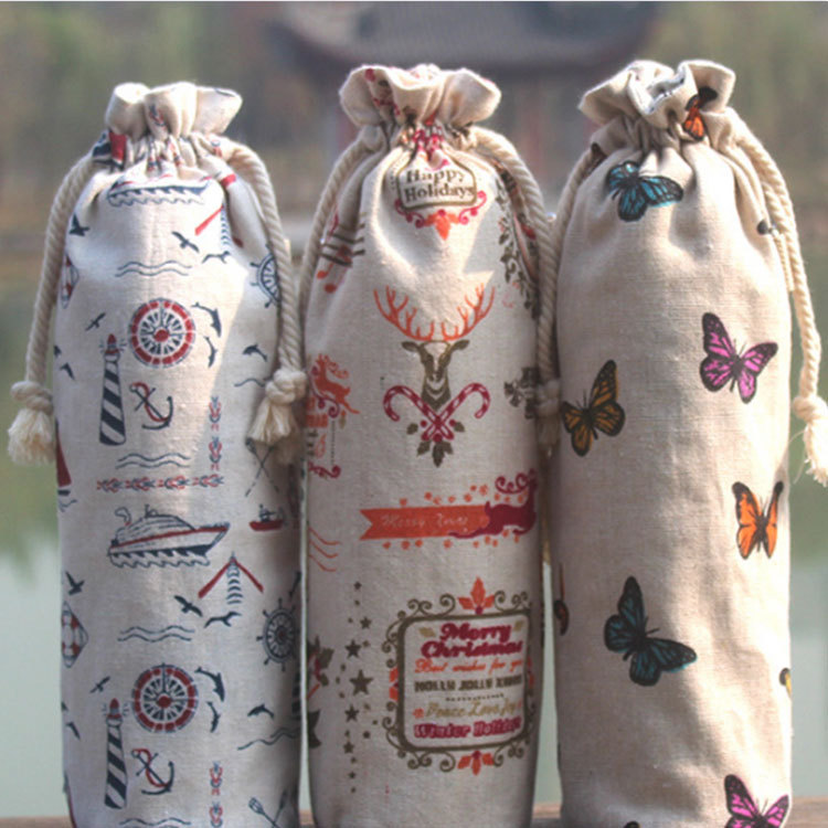 纯棉帆布袋做抽绳束口礼品保温杯包装袋圆底杯套