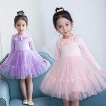 2022年新款童裝春季中大童女童韓版網紗公主裙3到8歲純色連衣裙