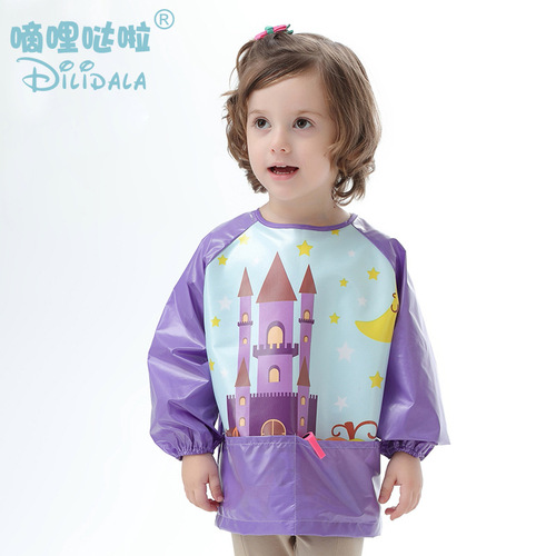 Children's Full Waterproof Cartoon Long Sleeve Coverall, Stain-Proof and Washable Drawing Suit for Boys and Girls, One Size Available, Dropshipping