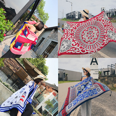 summer Cotton and hemp Ethnic style Travel? scarf on vacation Anti sai Silk scarf air conditioner Large shawl Seaside Beach towel Scarf