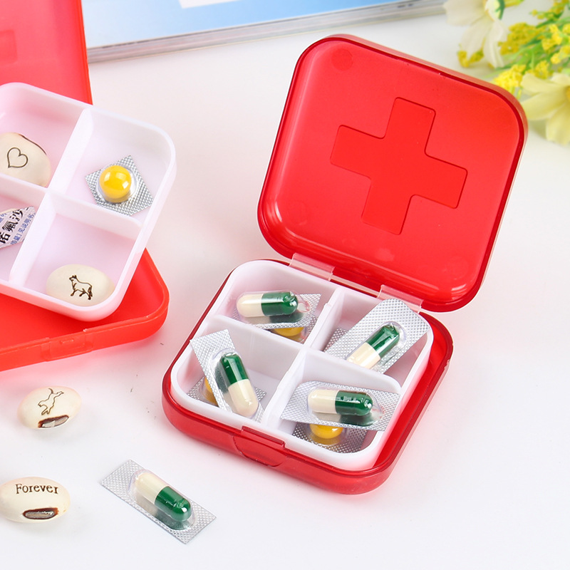 新款十字四格药盒 方便便携收纳盒 储藏六格药盒 随身携带小药盒