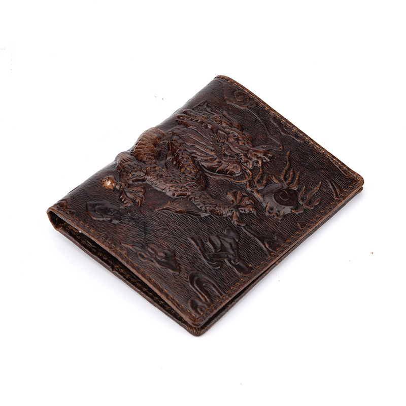 Oil wax wallet for men women, genuine leather with dragon tiger patterns, 2-fold top layer cowhide wallet, and_voghion.com