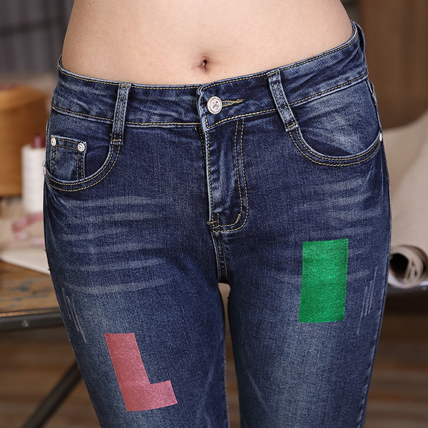Europe and the United States new jeans pencil pants pants female large size women trousers printing one generation