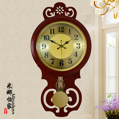 欧式创意客厅挂钟现代时尚摇摆石英钟表仿古静音田园挂钟|ru