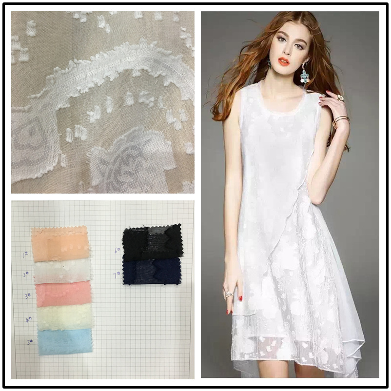 厂家现货供应 新款涤纶连衣裙雪纺剪花布料 女装及配饰面料