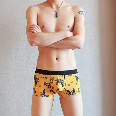 厂家批发男士平角内裤青年无痕一片式舒适棉质个性印花高档四角裤