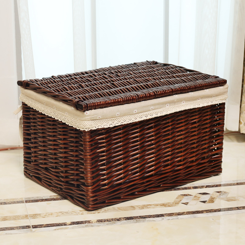 Caja de almacenamiento al por mayor con tapa caja de almacenamiento de ratán tejido caja de almacenamiento ropa juguetes caja de almacenamiento en casa Willow