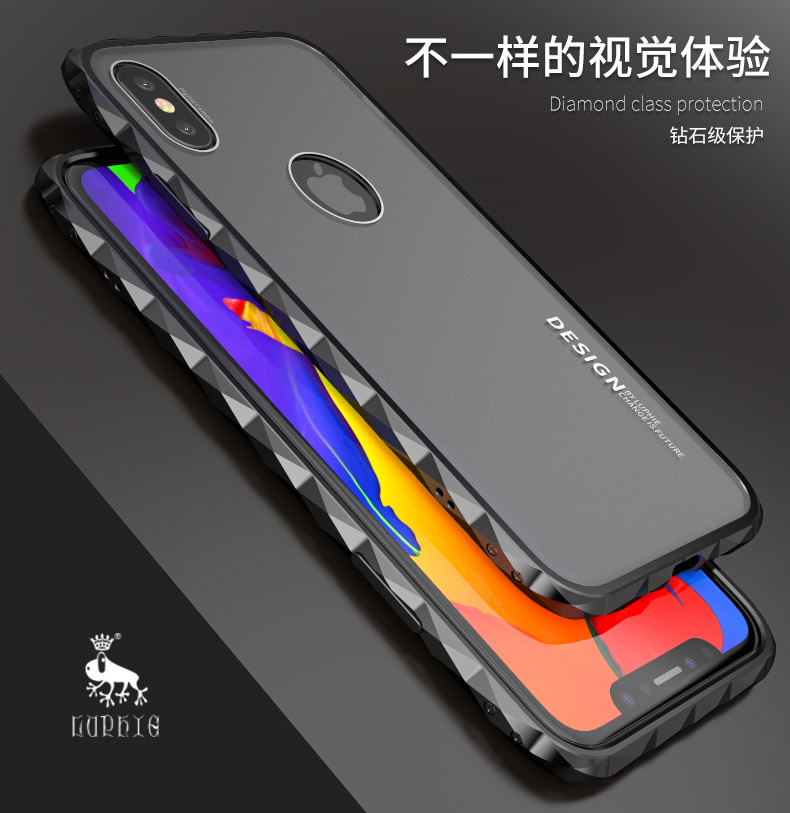 Luphie Diamond Edge Slim Light Aluminum Bumper Frosted PC Back Cover Case for Apple iPhone X