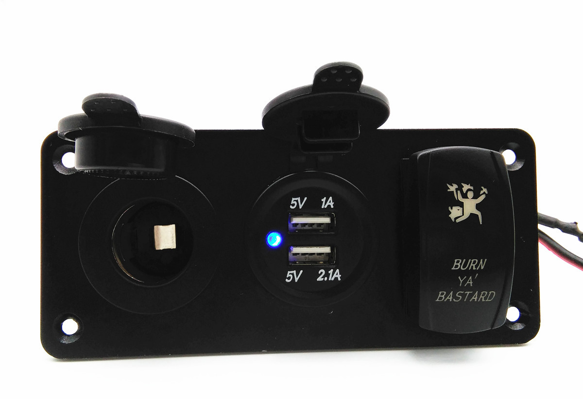 汽车船改装三位铝板双USB12V母座船形开关 12-24V 报价为准