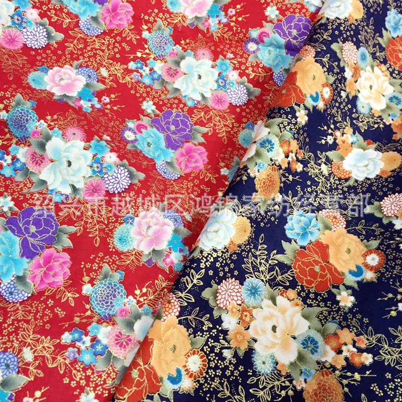 棉布日式和风烫金布 花型众多现货供应口金包玩具和服高档布料