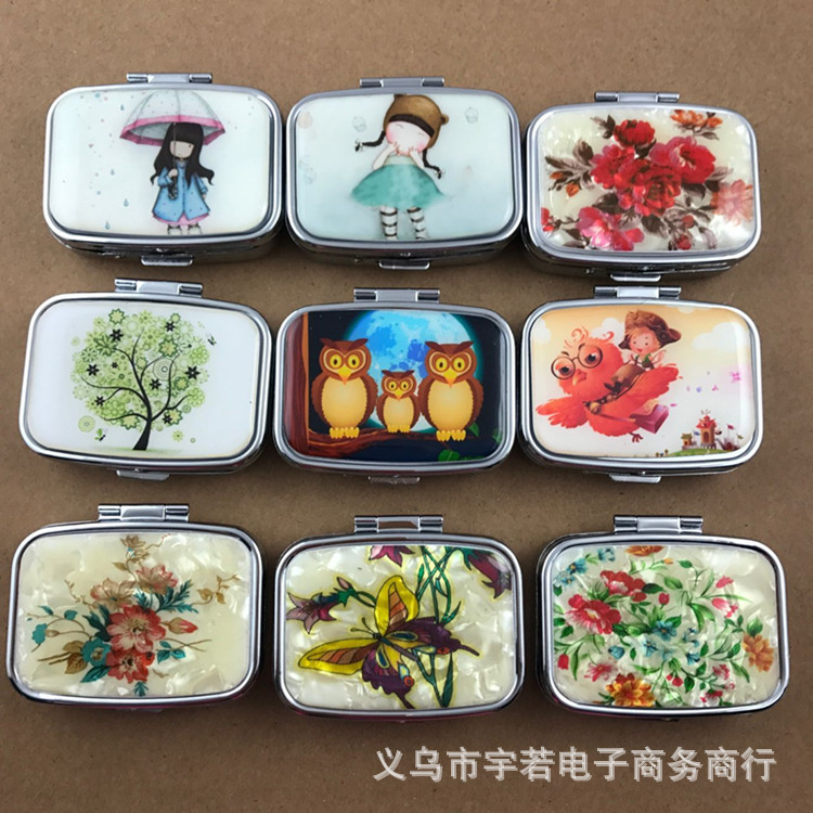 花贝方形金属药盒 环保便携简易药丸盒 创意一周药盒 眼影盒
