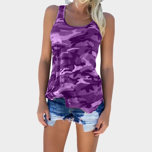  AliExpress Wish New Women's Clothing European and American Summer New Camouflage Fashion Matchless Sleeveless Backless T-Shirt for Women