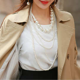 优选长款珍珠项链毛衣链 珍珠配饰饰品女厂家销售  多层圆润项链